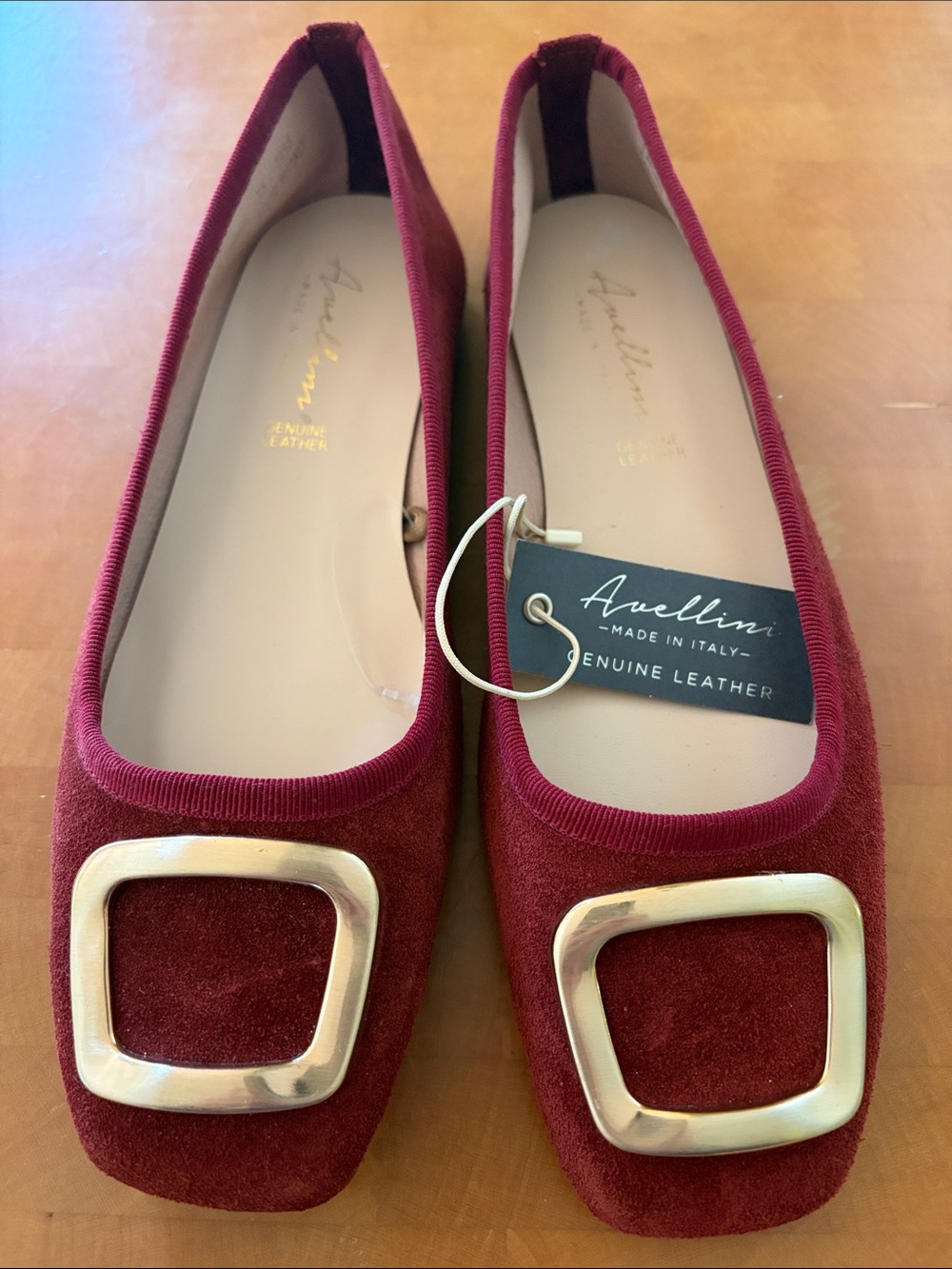 Avellini Women's Burgundy Suede Square-Toe Ballet Flats size 38 NWT!